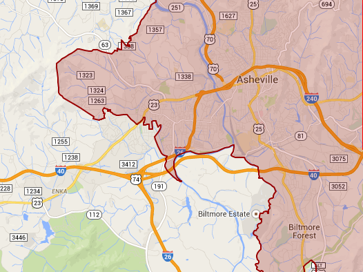 Asheville NC Split between Districts